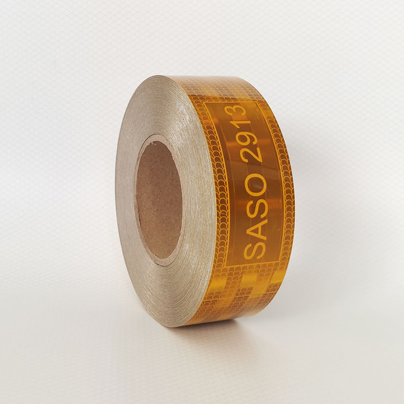 사우디 아라비아 시장 주문 펫 금속화 50mm 눈에 띄는 Hi Vis 노란색 Saso 2913 차량용 반사 테이프 트럭 안전